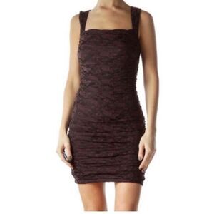 Women’s Free People Black and Burgundy Floral Lace Fairy Goth Scrunched Dress Si